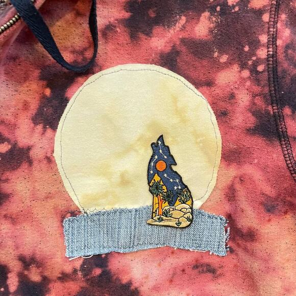 Madam P Upcycled Vintage Acid Dye Wolf celestial  Hoodie.  Sz. L #ZZ - Picture 3 of 9